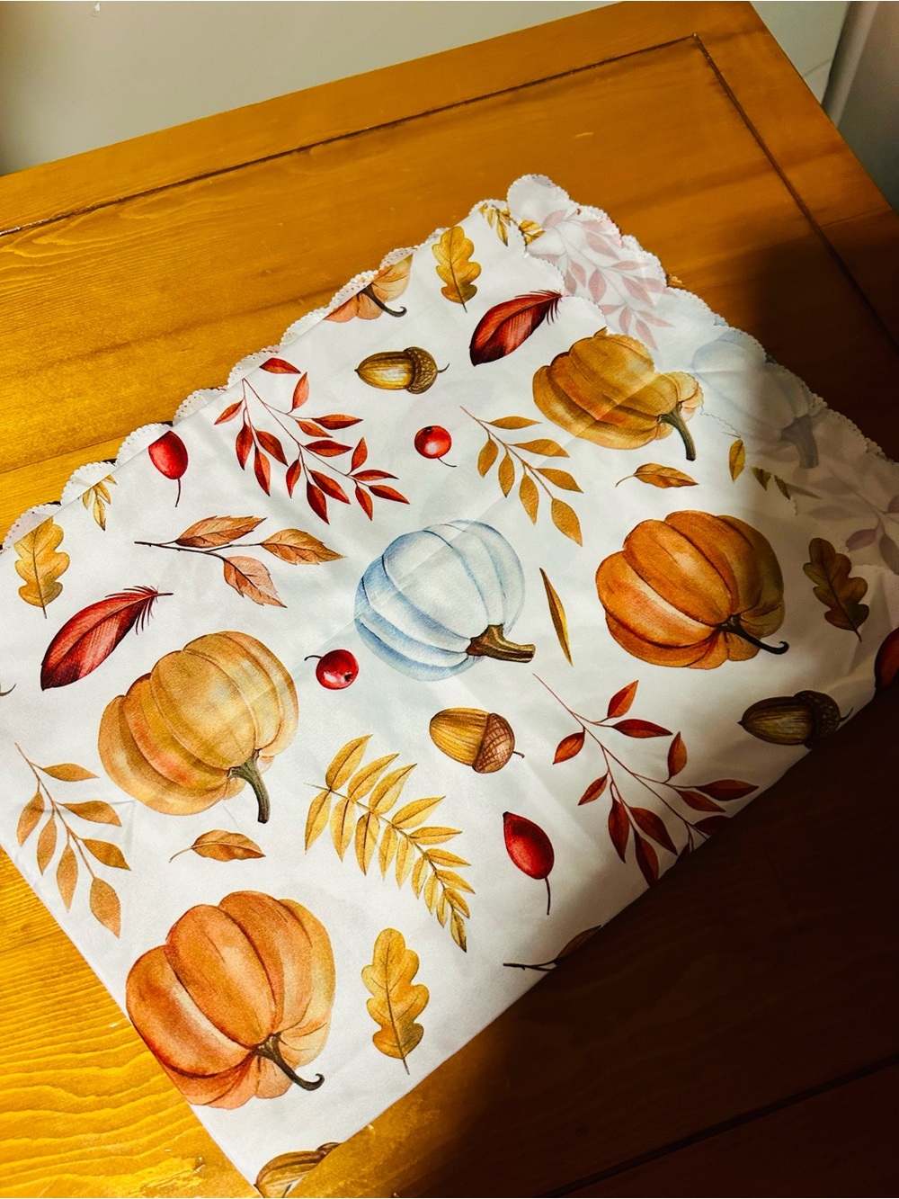Autumn Pumpkin Harvest Tablecloth - White with Orange & Blue Pumpkins